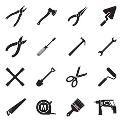 Tools Icons. Black Flat Design. Vector Illustration.