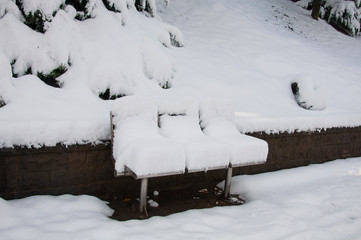 Snowy bench.