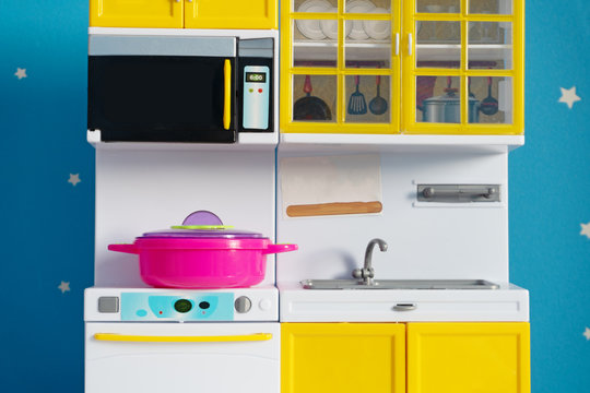 Toy Kitchen In Blue Nursery