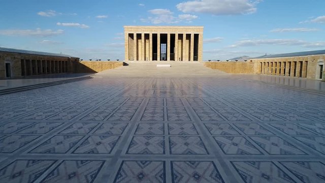 Aerial footage of Ataturk Mausoleum, Anitkabir, monumental tomb of Mustafa Kemal Ataturk, first president of Turkey in Ankara, Tomb of modern Turkey's founder lies here. Ankara, Turkey - June 26, 2018