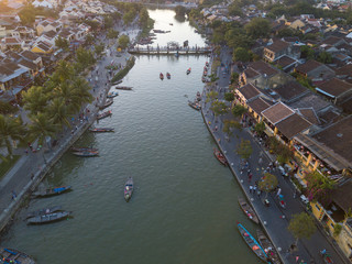 Aerial view of Hoi An old town or Hoian ancient town. Royalty high-quality free stock photo image top view of Hoai river and boat traffic Hoi An. Hoi An is one of the most popular travel in asia