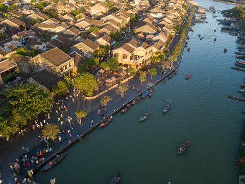 Aerial view of Hoi An old town or Hoian ancient town. Royalty high-quality free stock photo image of Hoi An old town. Hoi An is UNESCO world heritage, one of the most popular destinations in Vietnam