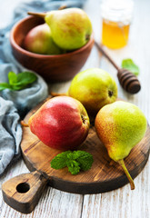 Pears on a board