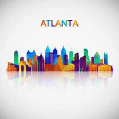 Atlanta skyline silhouette in colorful geometric style. Symbol for your design. Vector illustration. - obrazy, fototapety, plakaty
