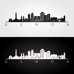 Obraz premium Genoa skyline and landmarks silhouette, black and white design, vector illustration.