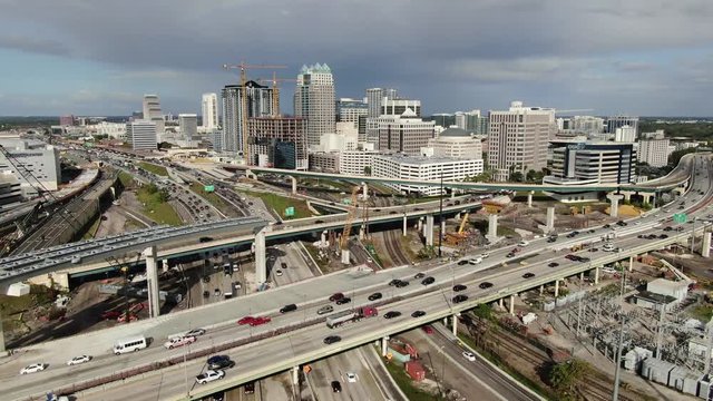Aerial of buildings and scenery in Downtown Orlando, Florida