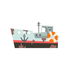 Fishing vessel, industrial trawler for seafood production, vintage marine ship vector Illustration