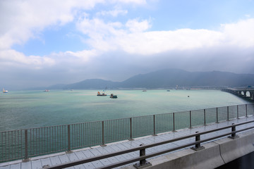 sea view from train to hongkong city 