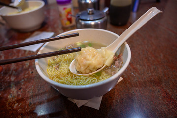 egg noodle with shrimp wonton bowl of chicken soup hongkong food