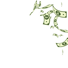 Indian rupee notes falling. Random INR bills on wh