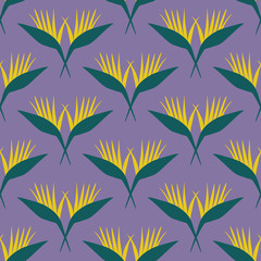 Abstract seamless pattern with tropical flowers and leaves. Vector template. - 241686309