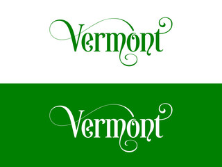 Typography of The USA Vermont States Handwritten Illustration on Official U.S. State Colors. Modern Calligraphy Element for your design. Lettering for t-shirts print, bags, posters, invitations, cards