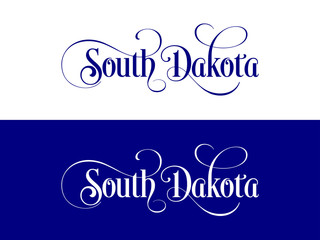 Typography of The USA South Dakota States Handwritten Illustration on Official U.S. State Colors. Modern Calligraphy Element for your design. Lettering for t-shirts, bags, posters, invitations, cards 