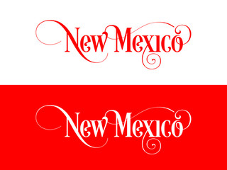 Typography of The USA New Mexico States Handwritten Illustration on Official U.S. State Colors. Modern Calligraphy Element for your design. Lettering for t-shirts, bags, posters, invitations, cards et