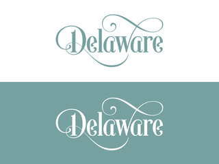 Fototapeta na wymiar Typography of The USA Delaware States Handwritten Illustration on Official U.S. State Colors. Modern Calligraphy Element for your design. Simple vector lettering for t-shirts, invitations, cards etc.