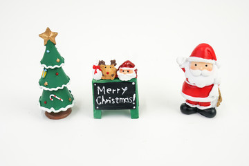 Santa Clause and Merry Christmas model figure toy isolated on white background