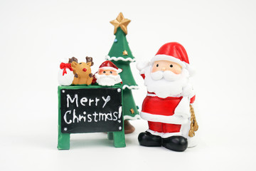 Santa Clause and Merry Christmas model figure toy isolated on white background