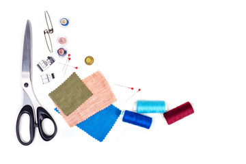 Set of objects for needlework on white background