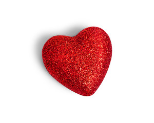 Red heart with glitter texture isolated on white background. Heart shape. ( Clipping path )