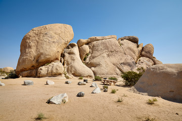 Rock formations in the Joshua Tree National Park, California, USA.