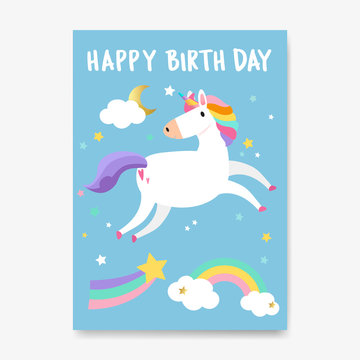 Happy birthday unicorn card vector