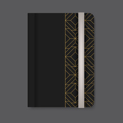 Golden geometric pattern cover of a black diary vector