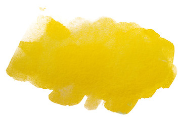 yellow watercolor stain drawn by hand. on paper with texture.