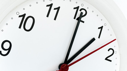 Closeup clock ticking showing one hour