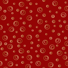 Golden circle on a red background. Duplicate abstract seamless pattern. Vector illustration