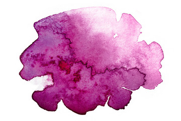 Magenta blot spot watercolor hand-drawn on white background isolated