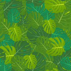 Jungle Leaves seamless vector Floral pattern background. Tropical leaves. - Vector illustration