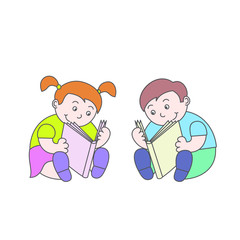 vector illustration boy and girl reading book,cartoon design