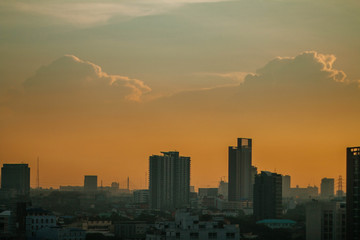 sunset city view from high building