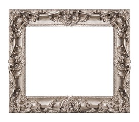 Silver frame for paintings, mirrors or photo isolated on white background