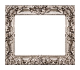 Silver frame for paintings, mirrors or photo isolated on white background