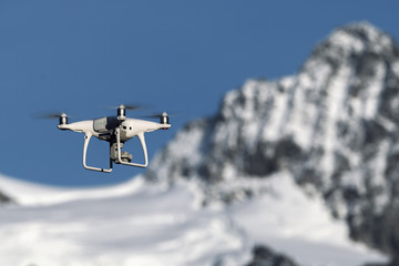 Close-up of drone flying in front of Mount Shuksan in autumn from Mount Baker-Snoqualmie National Forest