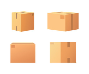 Closed Parcel Icons from Side, Back and Front view
