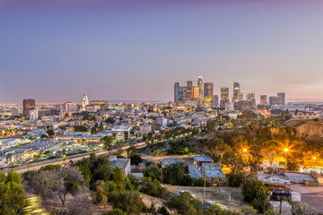 Fototapeta na wymiar The Skyline of Los Angeles at Sunset