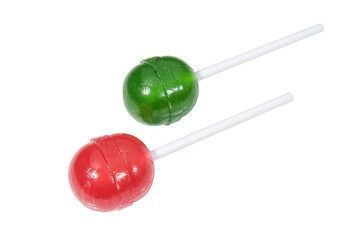 Pair of lollipops isolated on a white background.