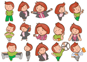 Cute cartoon colors characters on set vector on a white backgrounds