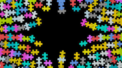 Revealing multi colored jigsaw puzzle pieces. 