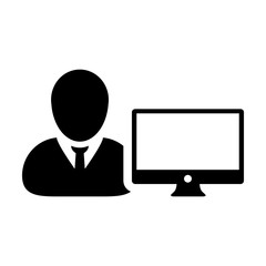 Manager icon vector male person user with computer monitor screen avatar in flat color in Glyph Pictogram Symbol illustration
