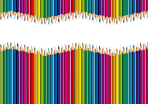 Concept de fond décoratif pour une présentation, avec des crayons de différentes couleurs, rangés côte à côte en formant une vague, pour former un dégradé de couleurs