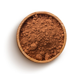 Cocoa powder isolated on white background. Top view
