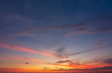 Abstract Colorful sky with sunset view in the evening or sunrise and clouds background in the morning in nature concept.