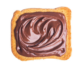 Toast with chocolate cream isolated on white background