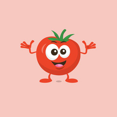 Illustration of cute decisive tomato mascot recommends with big smile isolated on light background. Flat design style for your mascot branding.