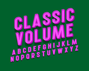 Classic volume isolated english alphabet. 3d pink letters font.