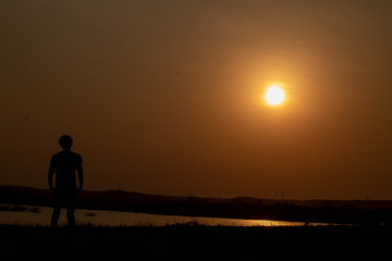 man with sunset