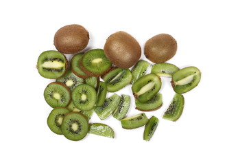 Kiwi fruit slices isolated on white background, top view